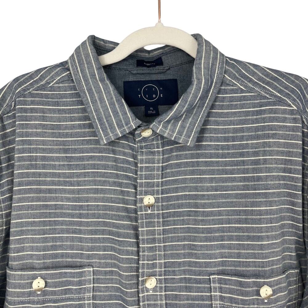 Even Tide Shirt Mens XL Chambray Blue‎ Stripe Button Front Cotton Long Sleeve